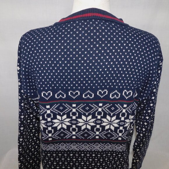VTG 90s Willow Ridge Womens L Blue White Fair Isle Snowflake  Cardigan Sweater - Picture 10 of 10